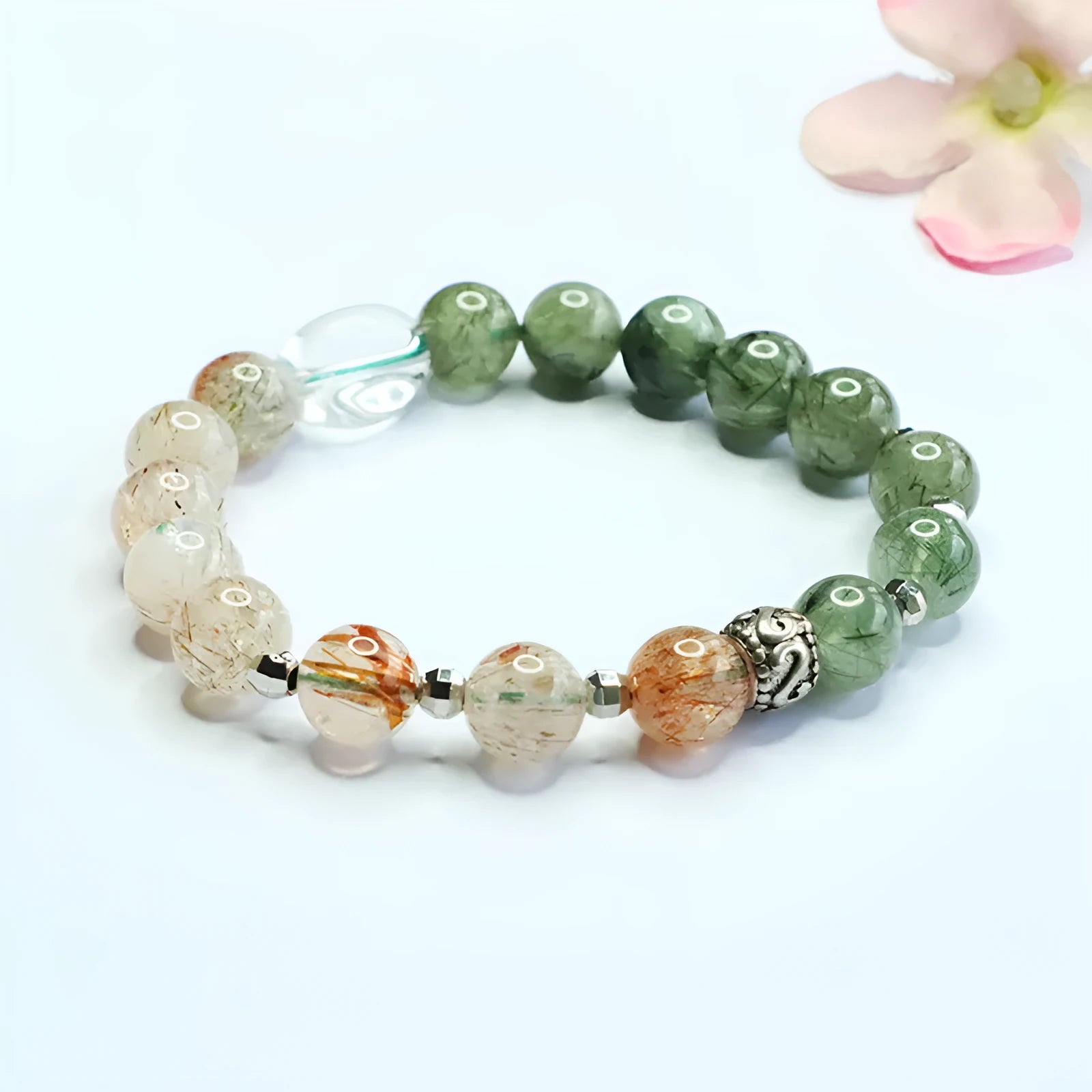 Green quartz rutilated and black gold Super Seven crystal bracelet Chinese style