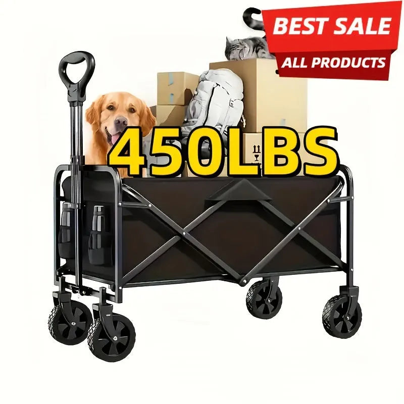 Collapsible foldable garden wagon cart with storage box and alloy metal frame