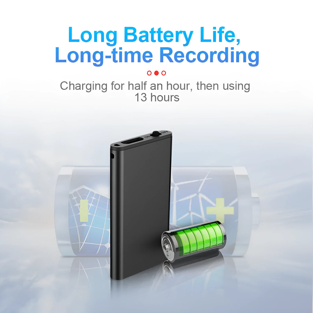 Silver aluminium voice recorder pen with voice control and noise reduction for business and lectures
