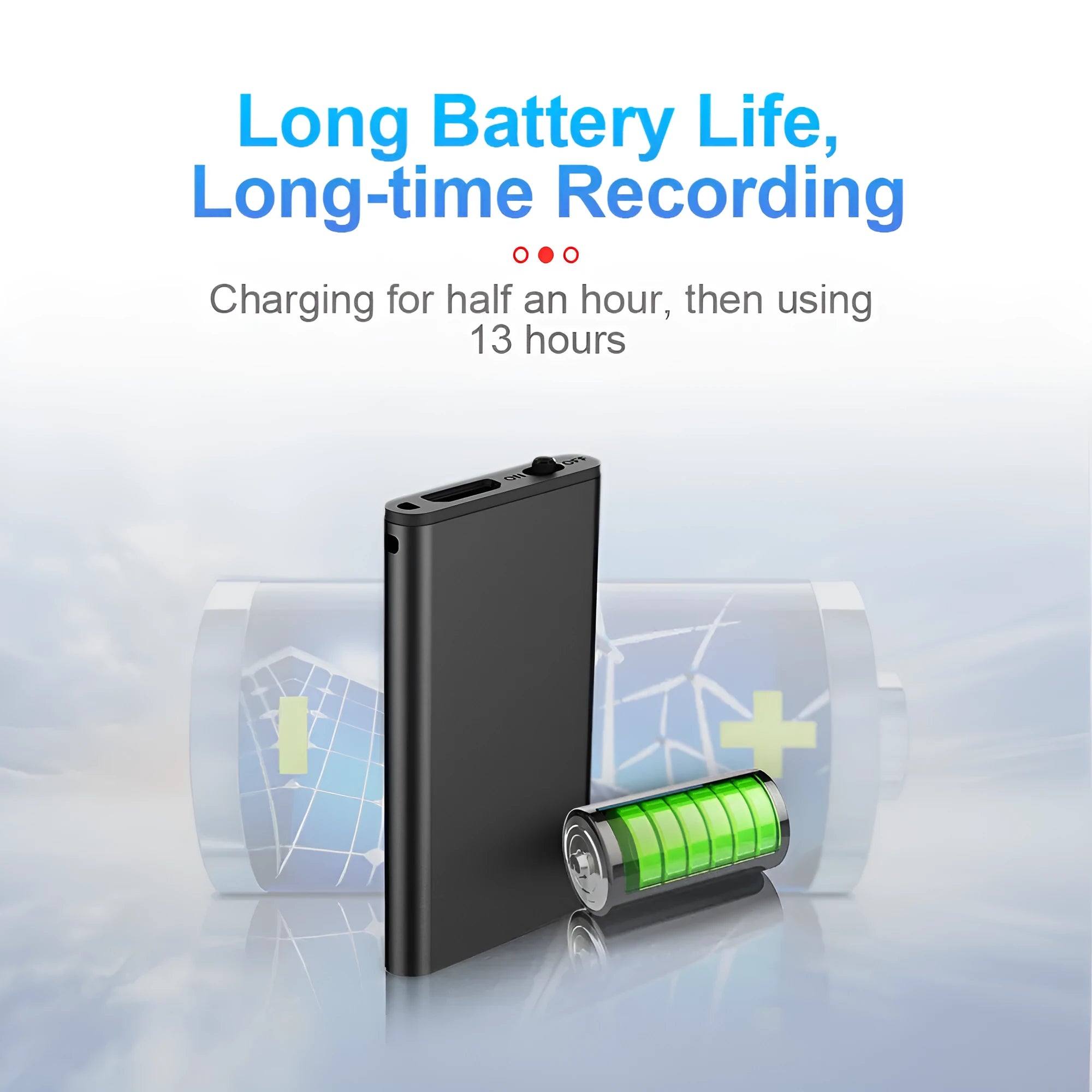 Silver aluminium voice recorder pen with voice control and noise reduction for business and lectures