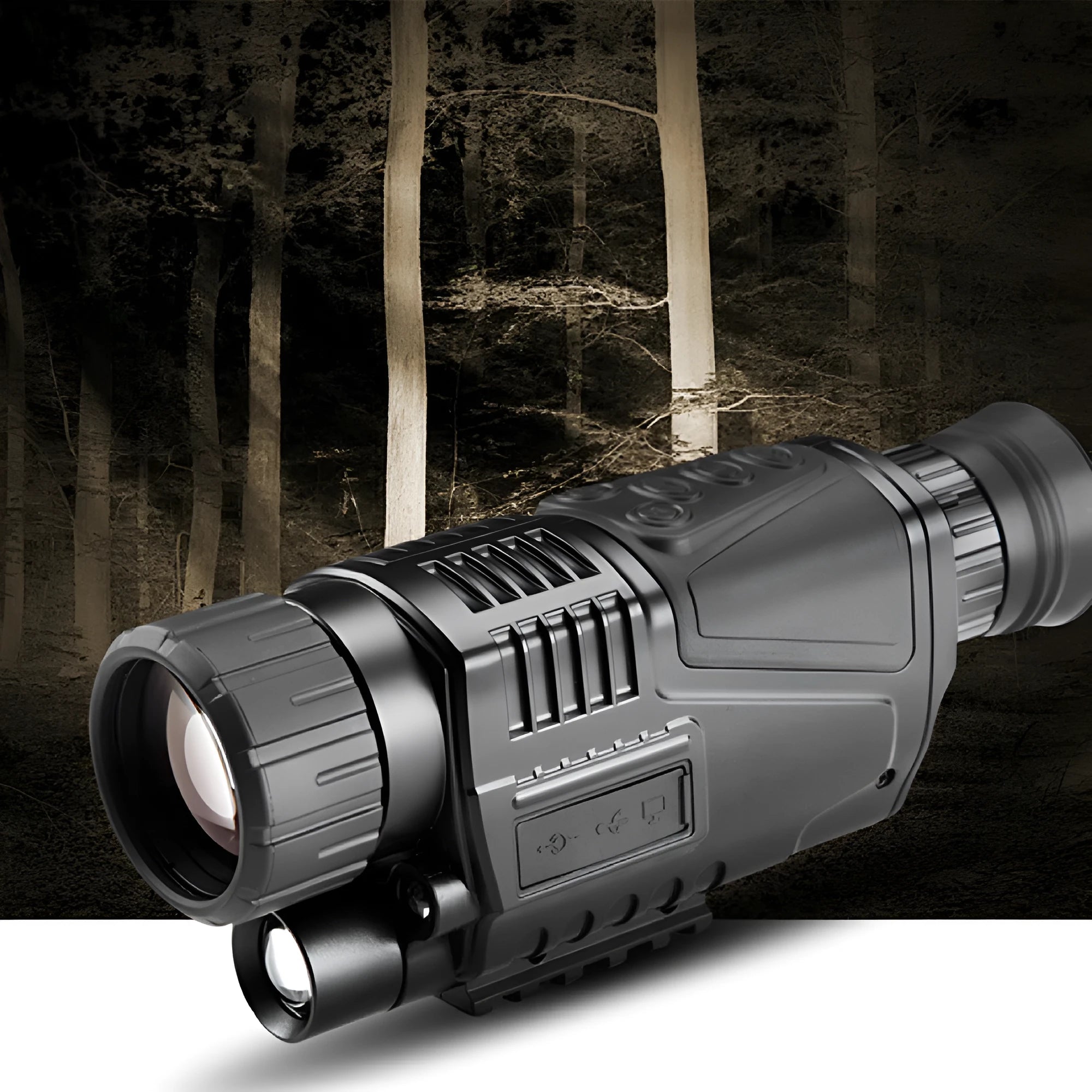NV300 colour digital night vision telescope with storage bag and cables on a table.