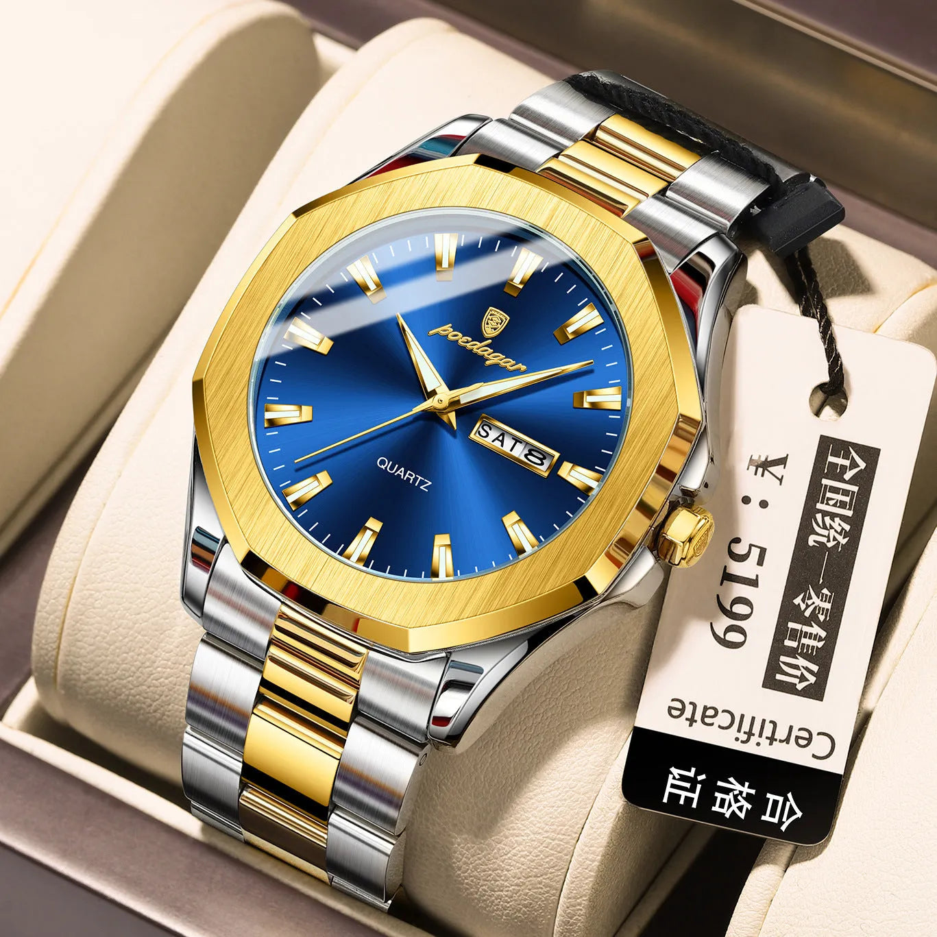 Men's slim 9mm quartz watch with steel strap in various colour combinations for business wear