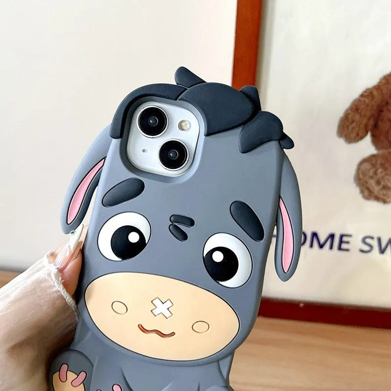 Gray silicone phone case with 3D cartoon little donkey design for Apple iPhone
