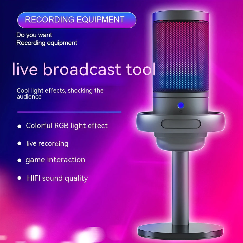 RGB condenser microphone with USB cable in black, white, or pink colour for streaming