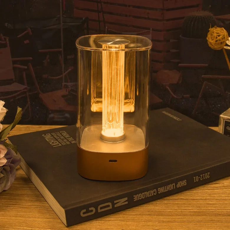 LED touch atmosphere bedside lamp with USB charging in rose gold finish