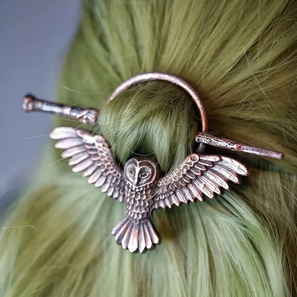 Copper geometric metal hair accessory with electroplated finish inspired by Nordic Vikings design
