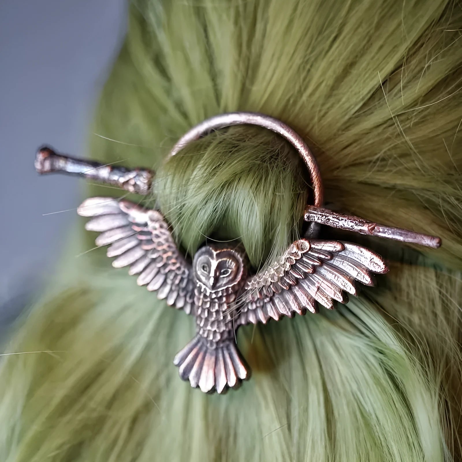 Copper geometric metal hair accessory with electroplated finish inspired by Nordic Vikings design