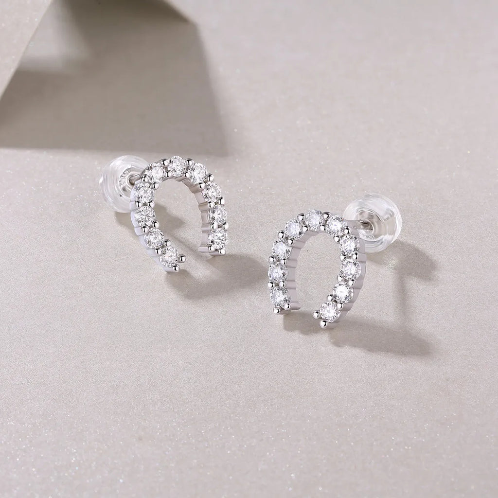 Two moissanite stud earrings on a white background, S925 silver with platinum plating, gift box included