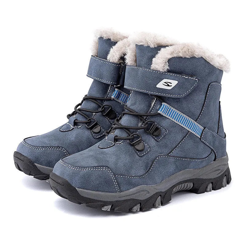 Hobby Bear black children's Martin boots with velcro buckle on a non-slip rubber sole.