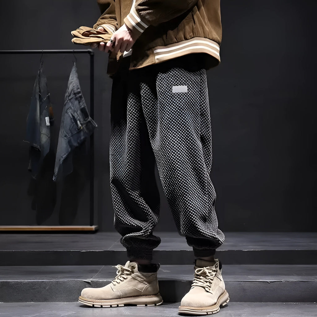 Men's grey ankle-tie sweatpants with straight-leg design for casual sports wear