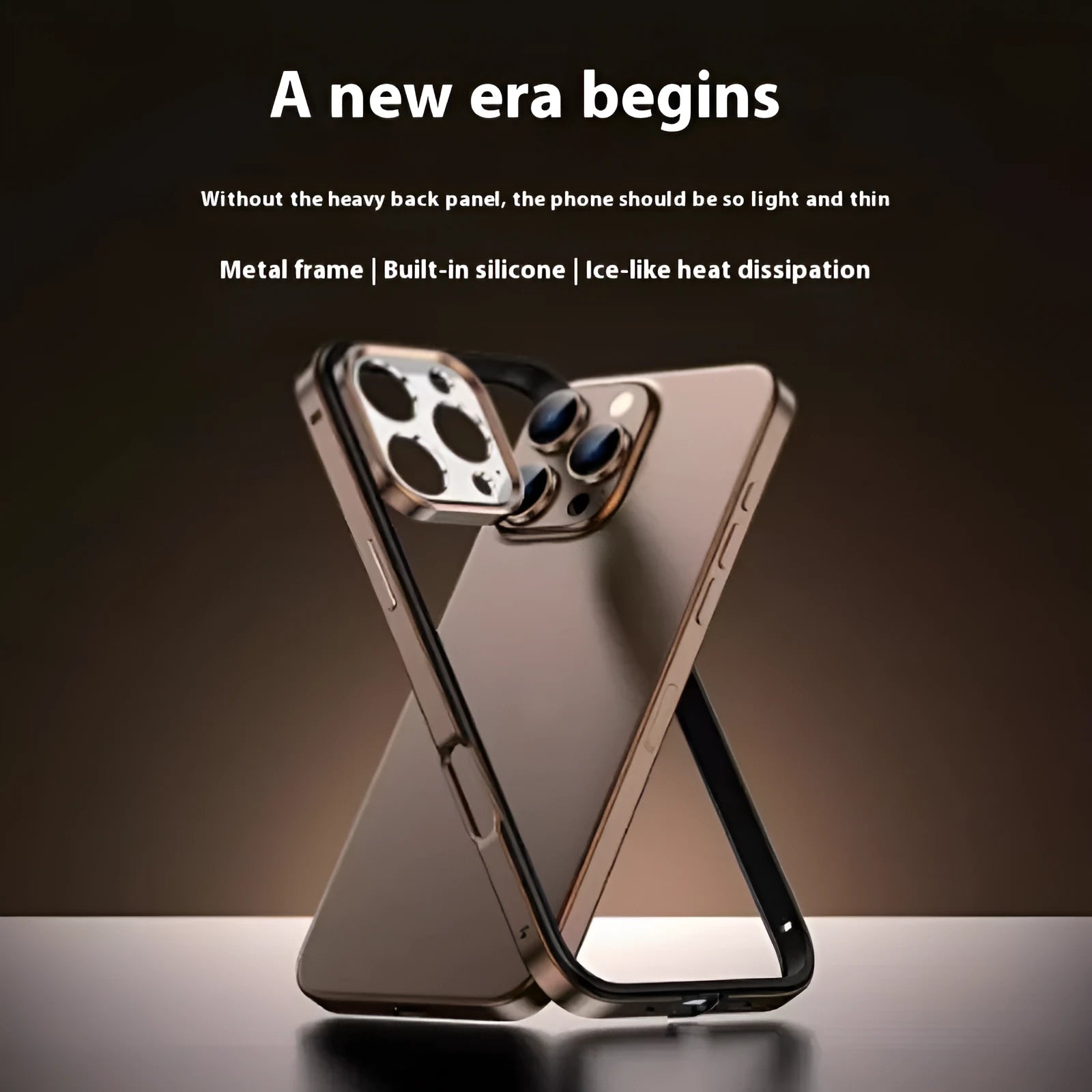 Hollow out heat dissipation metal phone case with lens film in black for iPhone 15 Pro Max