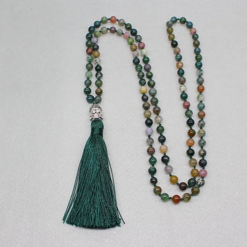 Indian agate blessing necklace with 108 round 6mm beads on a string.