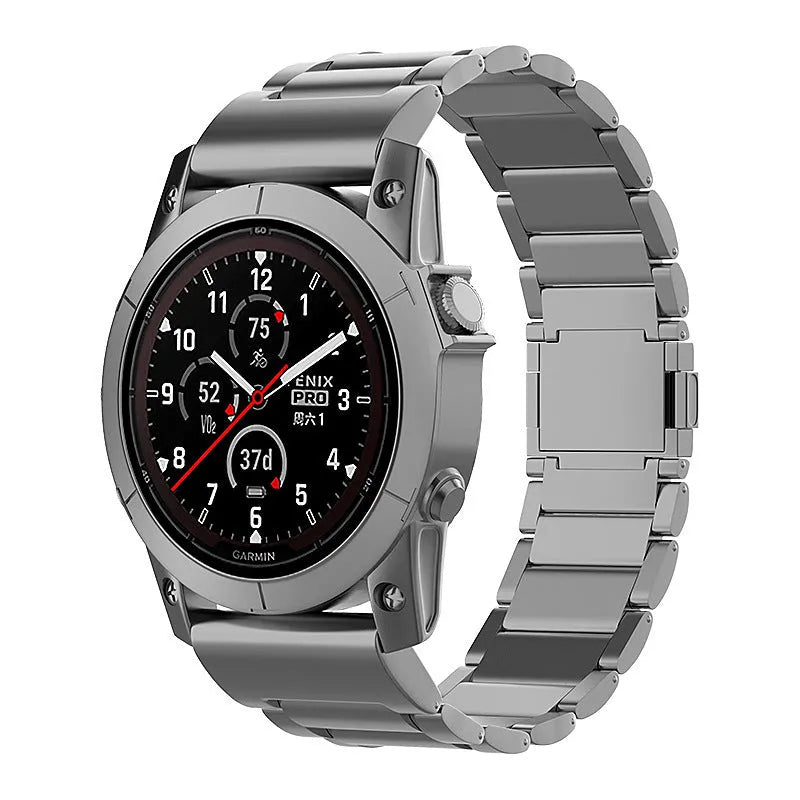 Magnetic buckle three-bead pure titanium watch strap for Jiaming Sanzhu in silver, 22mm width