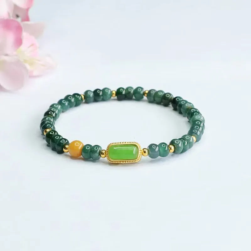 Natural stone blue water jade abacus bead bracelet with electroplated jasper and topaz geometric elements
