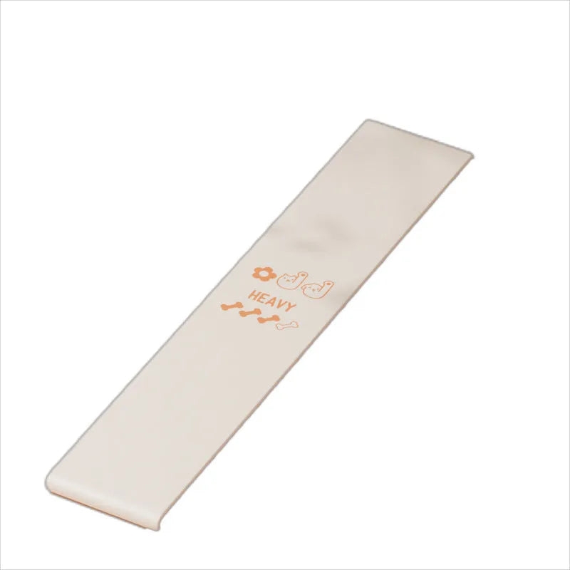 Plastic elastic resistance band in four colours: green, beige, orange, and pink representing different tension levels