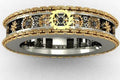 Gears carved finger ring in antique silver with electroplated gold finish, unisex, size 7