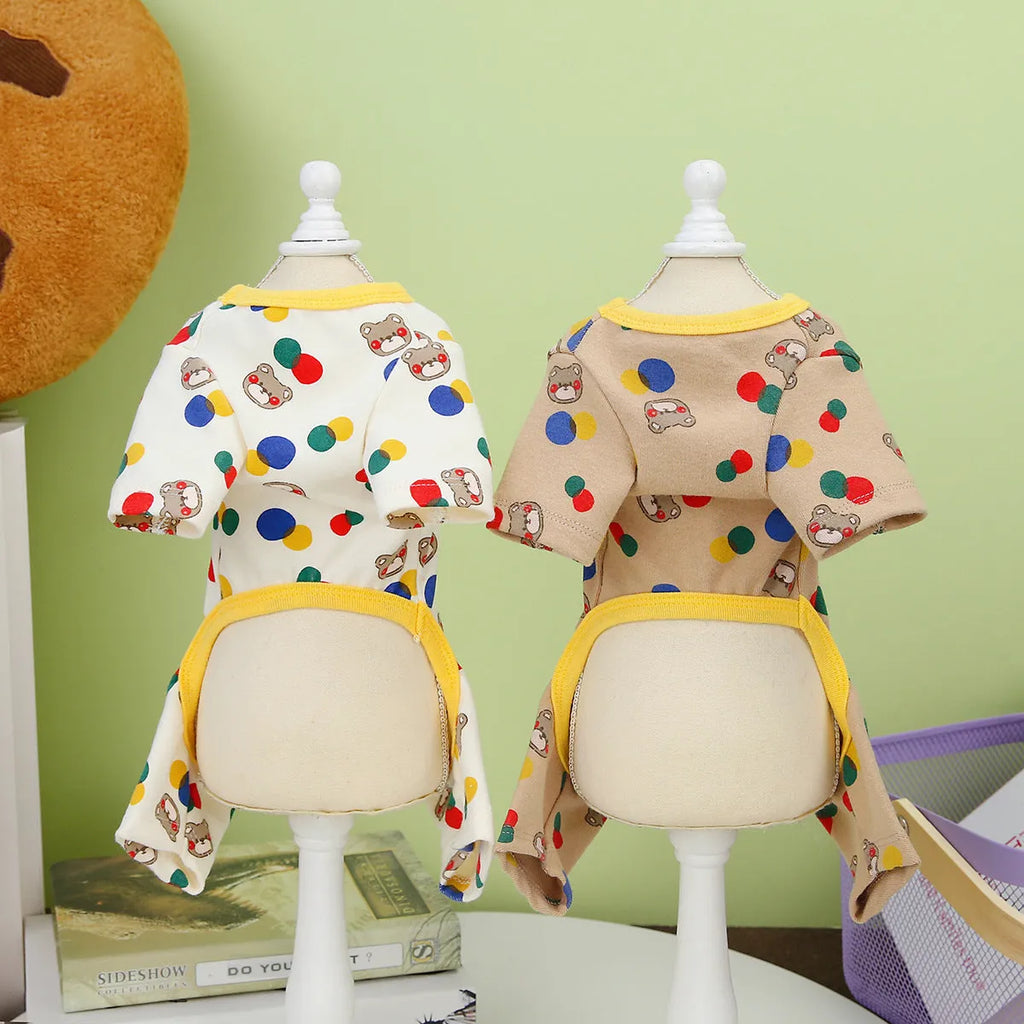 Beige cotton-blend dog sweater jumper with casual ball bear design in size medium