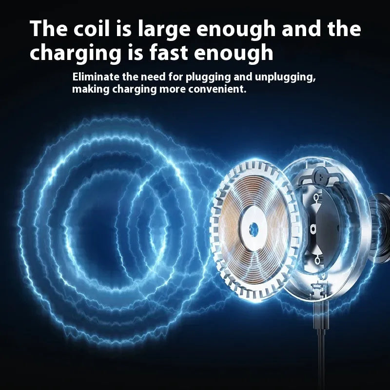 Black T58 magnetic car wireless charger with RGB ambient light on a vehicle dashboard