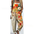Women's digital print button suspender trousers mid waist straight leg polyester available in multiple colours sizes S to 5XL