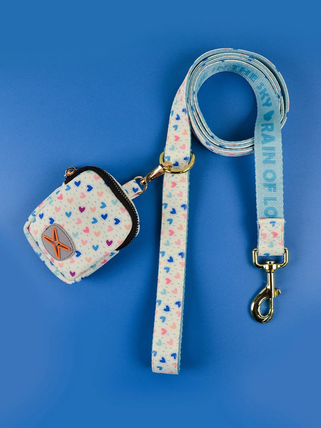 Polyester pet waste rope set with hand grip, integrated bag container, blue ice cream colour