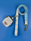 Polyester pet waste rope set with hand grip, integrated bag container, blue ice cream colour