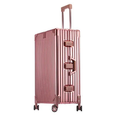 Aluminium magnesium alloy trolley case in classic finish on white background with wheels