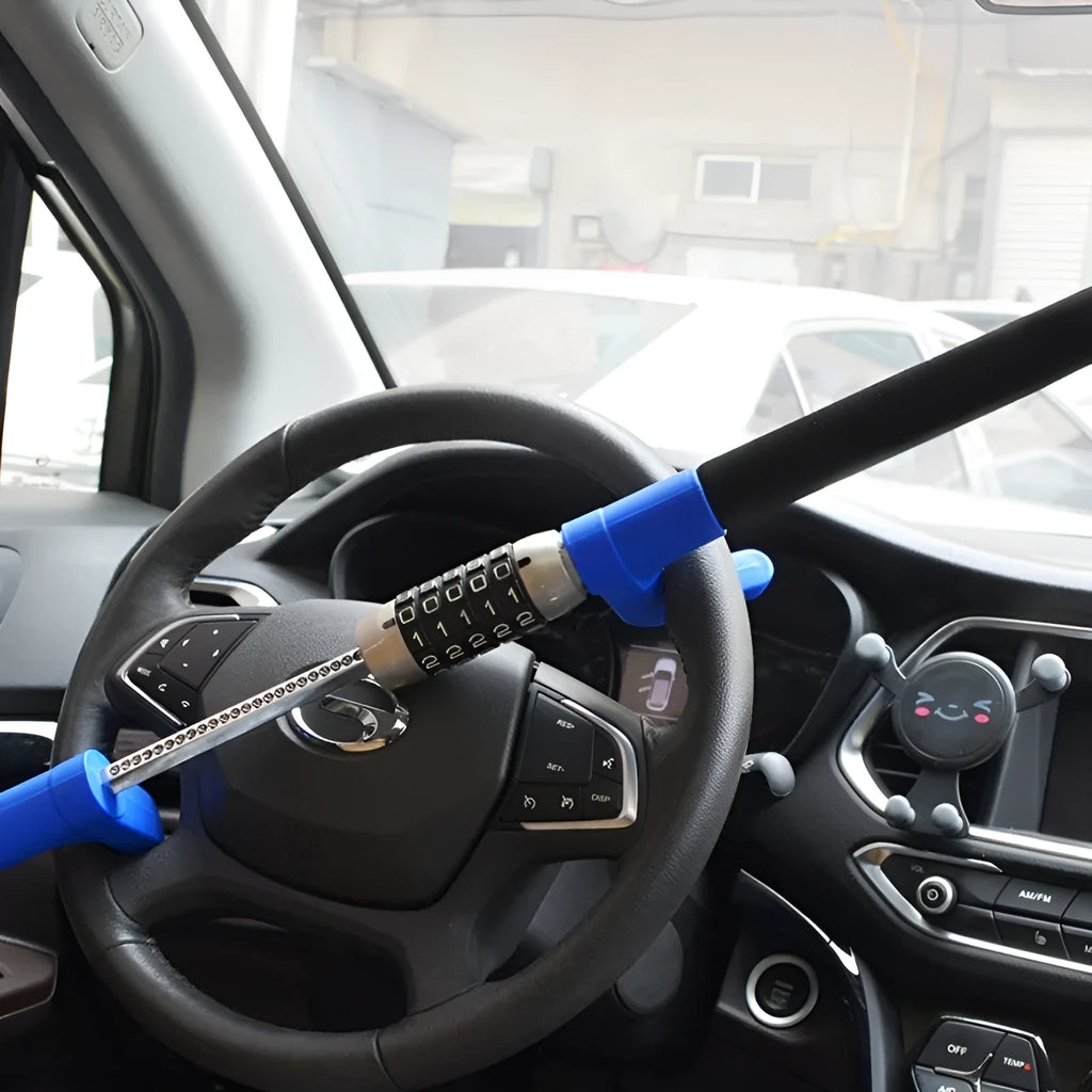 Car anti-theft steering wheel U-lock with combination dial in alloy steel construction