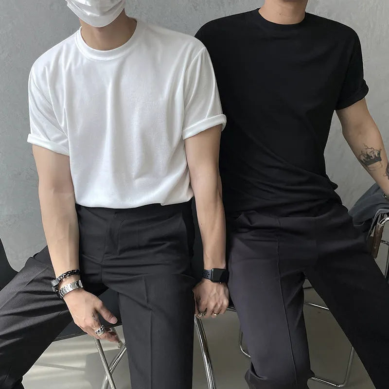 Men's cotton slim fit t-shirt in solid white or black colour with half sleeves