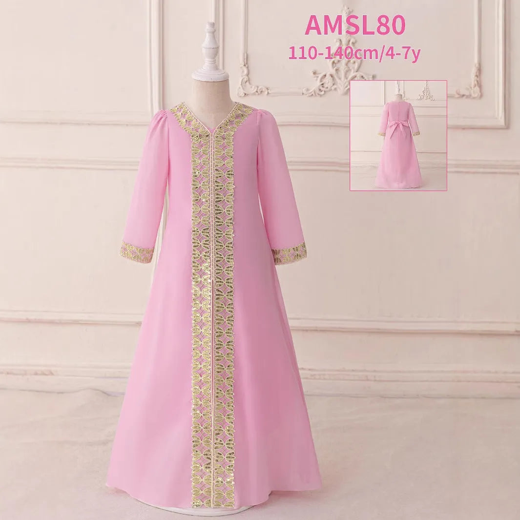 Girls chiffon moose dress in AMSL80 pink for 110-140cm height polyester fibre