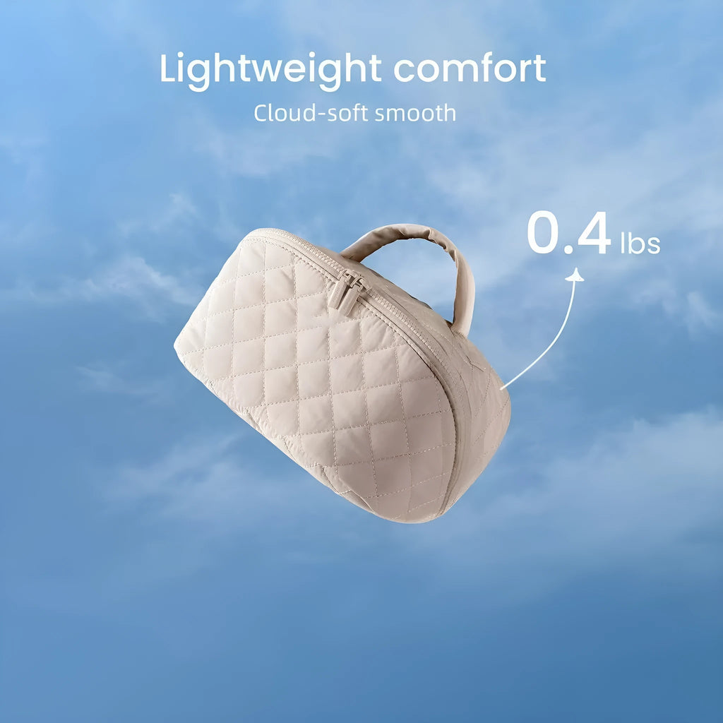Women's large capacity portable polyester makeup bag in modern simplicity style, beige colour