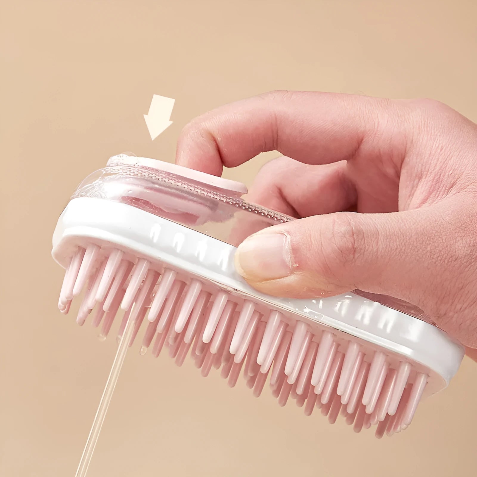 Silicone pet bath brush with soft bristles and ergonomic handle for dogs and cats