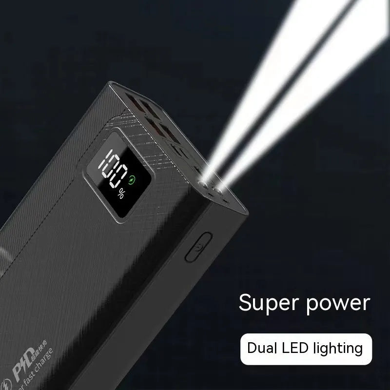 Large capacity power bank in black or white with fast charging support, multiple capacity options