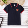 Boys' short sleeve cotton T-shirt with lapel collar in solid colours for ages 3-8 years