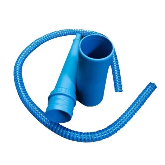 Blue plastic suction pipe cleaner for appliances, showing its 114 cm length and round head.