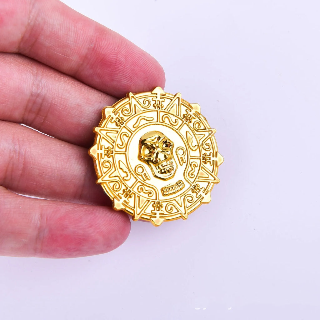 Plastic pirate gold coin toy with detailed design for Halloween dress-up costumes and pirate accessories