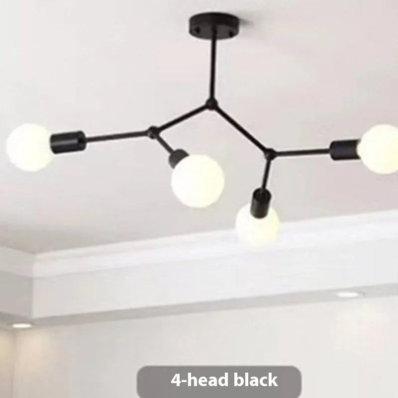 Nordic-style black iron ceiling chandelier with multiple light bulbs