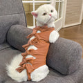 Lace-up cat recovery suit in blue, shown on a cat, featuring a full-body wrap design and adjustable back lacing.