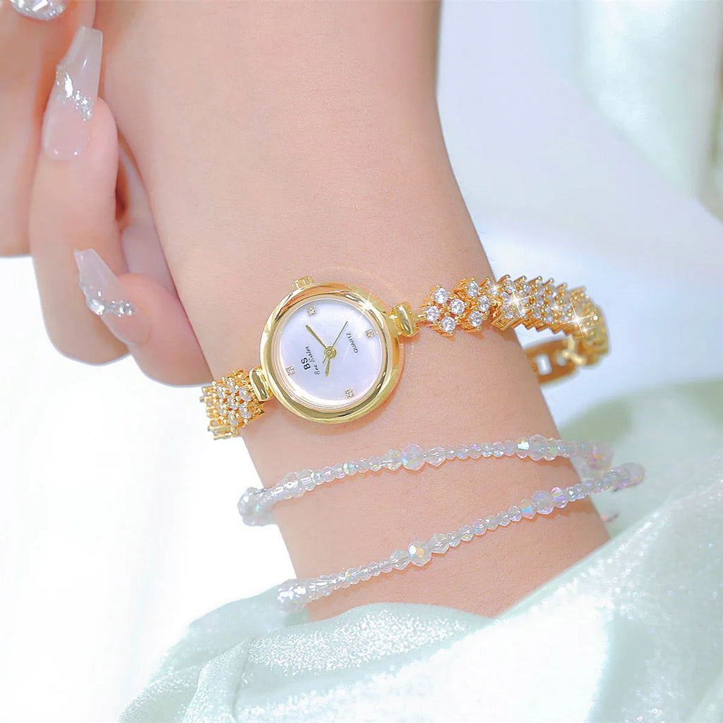 Mermaid light luxury diamond small chain watch in gold or silver with 7mm thickness and mineral glass mirror