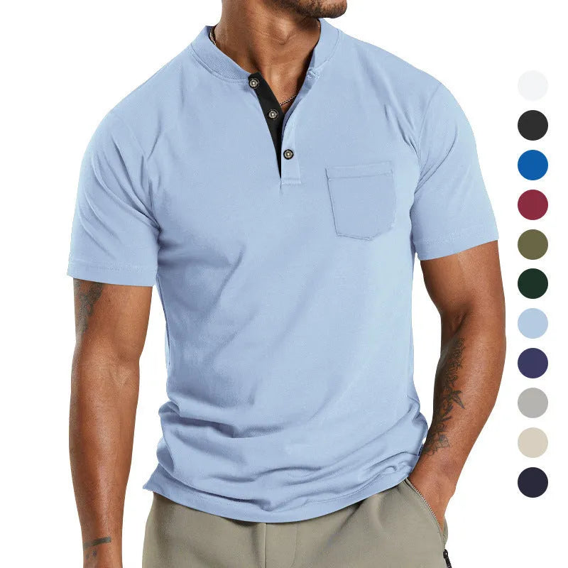 Plus size men's short sleeve button-down shirt in army green with chest pocket