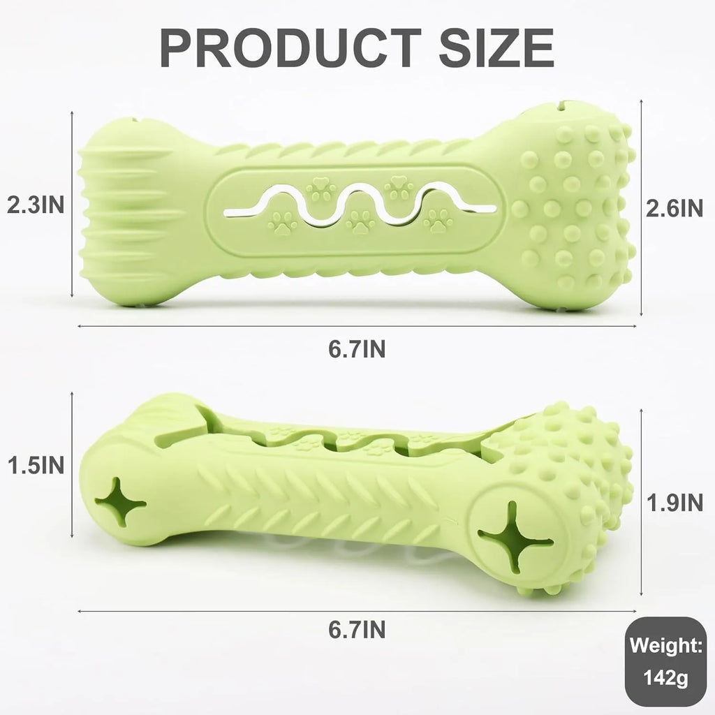 Blue natural rubber bone-shaped dog chew toy for aggressive chewers on a plain background.