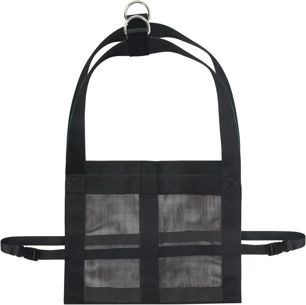 Black heavy-duty animal weighing sling measuring 35cm by 150cm for veterinary and farm use
