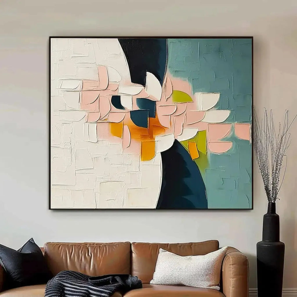 Hand-painted modern abstract floral oil painting on canvas with thick palette knife texture, unstretched and rolled