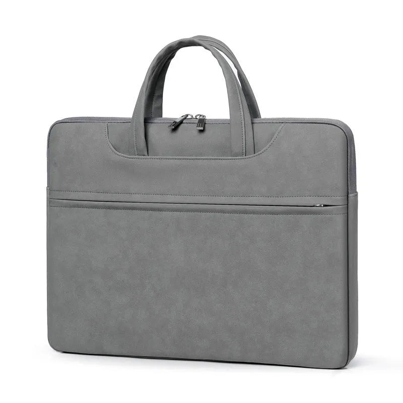 PU leather laptop case for 14 inch laptop in dark gray with zipper closure and soft handle