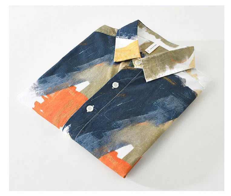 Women's loose cotton cardigan top in a printed colour with long sleeves