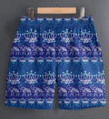 Men's polyester casual shorts in multiple patterns including stripes and camouflage, sizes S to 5XL