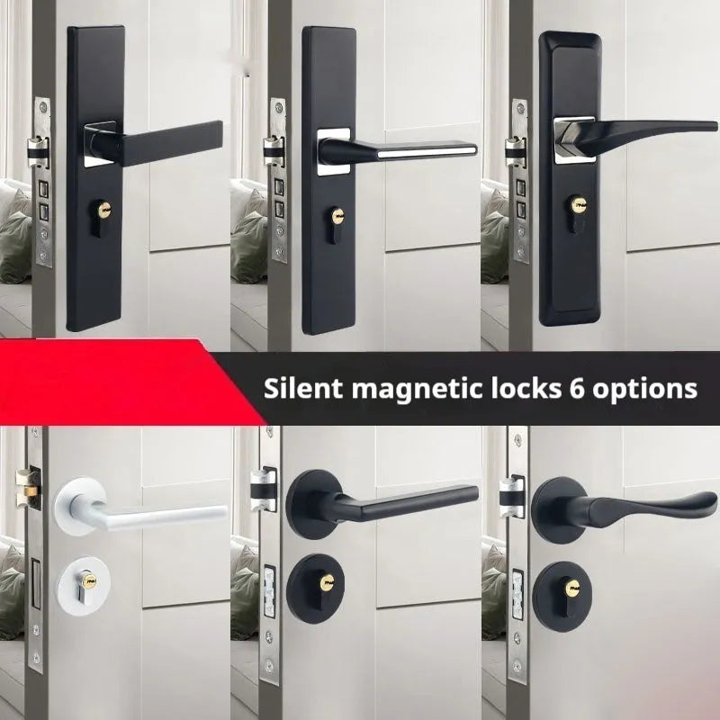 Aluminium alloy split magnetic door lock handle for timber doors in black and silver finish.