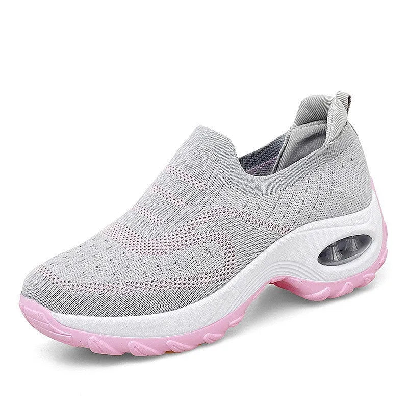 Women's low-top mesh tennis shoes with PVC air cushion soles in purple, pink, black, or grey colours
