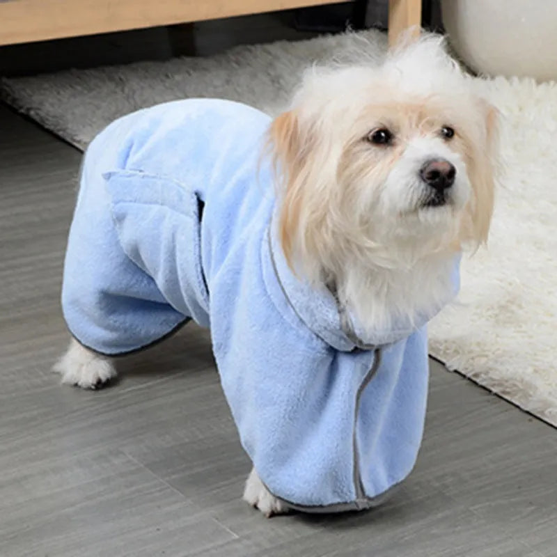 Blue microfiber pet absorbent towel dog bathrobe for small dogs full-body coverage