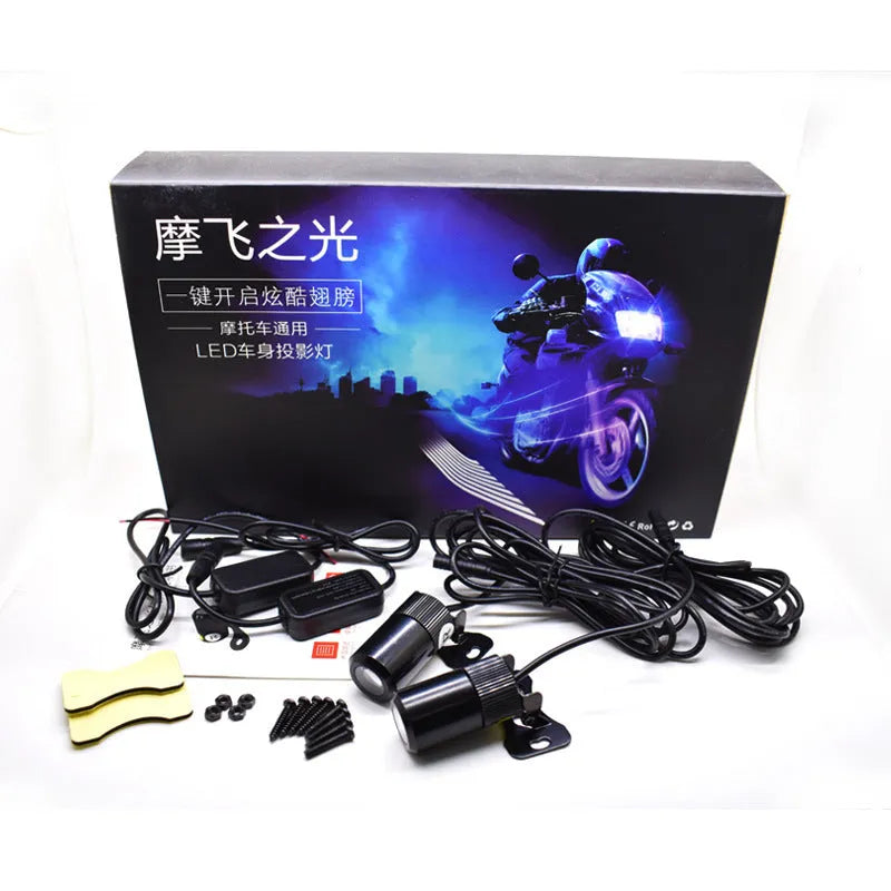 Motorcycle wing projection lamp with aluminium body, 1000 lumen LED, in blue colour