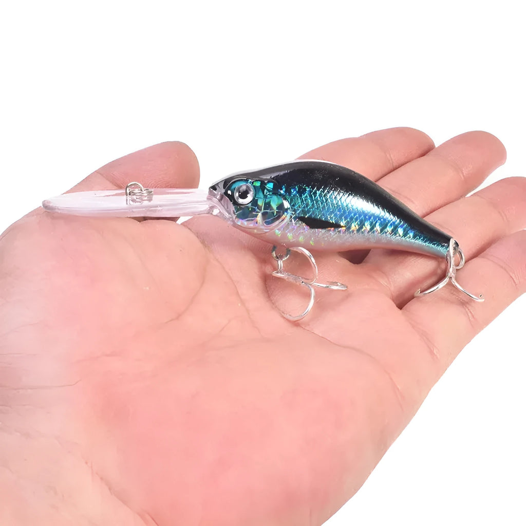 Mino Lure deep diving fishing bait showing 10.5cm length and little fat man profile in multiple colour options